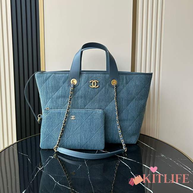Kitlife Chanel Blue Denim Shopping Bag 31x28x17cm - 1