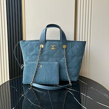 Kitlife Chanel Blue Denim Shopping Bag 31x28x17cm
