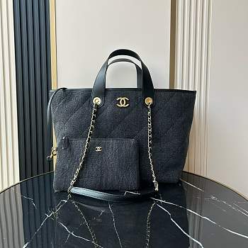 Kitlife Chanel Black Denim Shopping Bag 31x28x17cm
