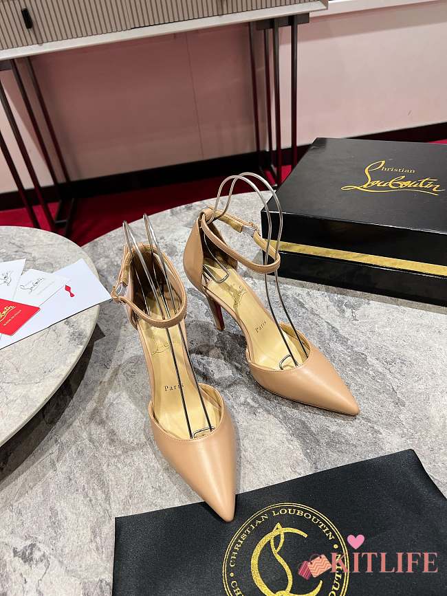 Kitlife Christian Louboutin Beige Leather Uptown Ankle Wrap 100 Pumps - 1