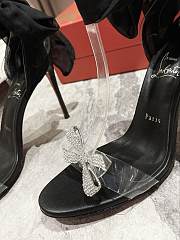 Kitlife Christian Louboutin Astrinodo Crystal Bow Silk Tie 100mm Heels Sandals Black - 2