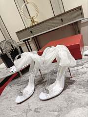 Kitlife Christian Louboutin Astrinodo Crystal Bow Silk Tie 100mm Heels Sandals White - 1