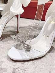 Kitlife Christian Louboutin Astrinodo Crystal Bow Silk Tie 100mm Heels Sandals White - 6