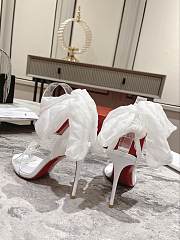 Kitlife Christian Louboutin Astrinodo Crystal Bow Silk Tie 100mm Heels Sandals White - 3