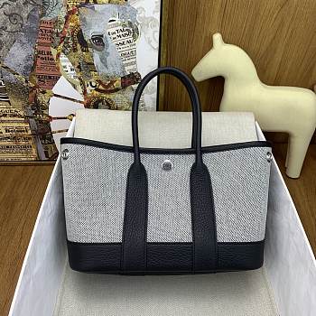 Kitlife Hermes Mini Garden Party Canvas Leather Bag Grey & Black 23cm
