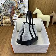 Kitlife Hermes Mini Garden Party Canvas Leather Bag Grey & Black 23cm - 4