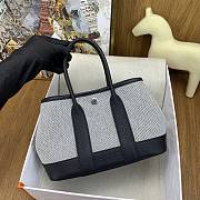 Kitlife Hermes Mini Garden Party Canvas Leather Bag Grey & Black 23cm - 3
