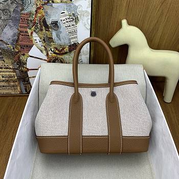 Kitlife Hermes Mini Garden Party Canvas Leather Bag Beige & Brown 23cm 