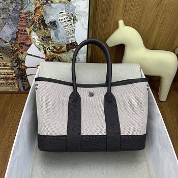 Kitlife Hermes Mini Garden Party Canvas Leather Bag Beige & Black 23cm