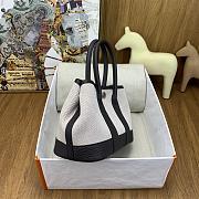 Kitlife Hermes Mini Garden Party Canvas Leather Bag Beige & Black 23cm - 3