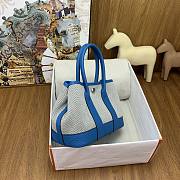 Kitlife Hermes Mini Garden Party Canvas Leather Bag Beige & Blue 23cm  - 5