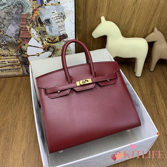 Kitlife Hermes Kelly Bag Burgundy Box Calf Leather - 25cm - 1