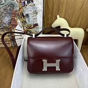 Kitlife Hermes Constance 24cm Box Leather 57 Bordeaux Burgundy Bag Silver Buckle - 1