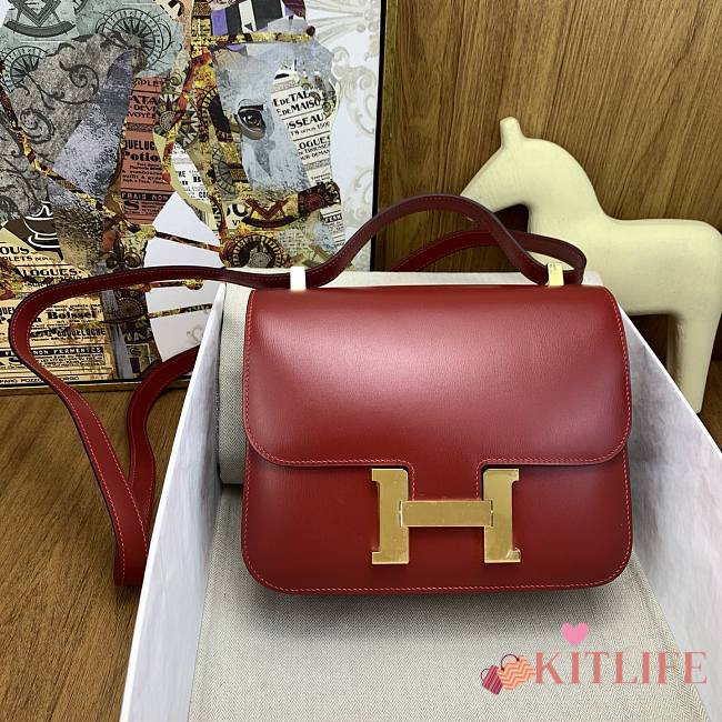 Kitlife Hermes Constance 24cm Box Leather 57 Bordeaux Red Bag Gold Buckle  - 1