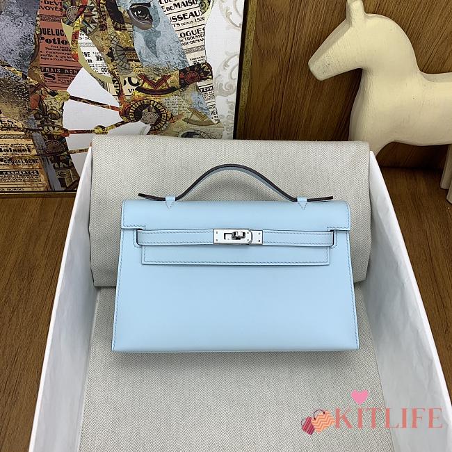 Kitlife Hermes Kelly Mini Bag Light Blue Epsom Leather Silver Buckle 22cm - 1