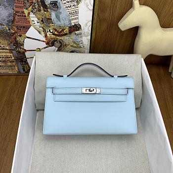 Kitlife Hermes Kelly Mini Bag Light Blue Epsom Leather Silver Buckle 22cm