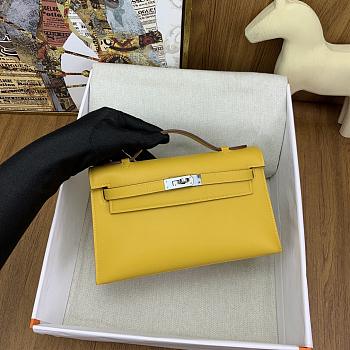 Kitlife Hermes Kelly Mini Bag Yellow Epsom Leather Silver Buckle 22cm 