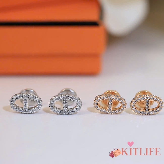 Kitlife Hermes Pig Nose Diamond Earrings in Silver / Gold - 1