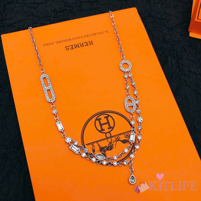 Kitlife Hermes Silver Pig Nose Diamond Marquise Necklace - 1