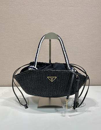 Kitlife Prada Small Crochet Top-Handle Bag Black 1BA463 25x14x11.5cm 