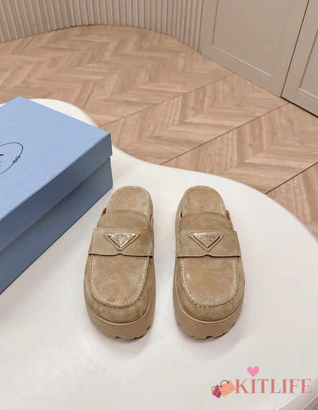 Kitlife Prada Beige Suede Flatform Mules - 1