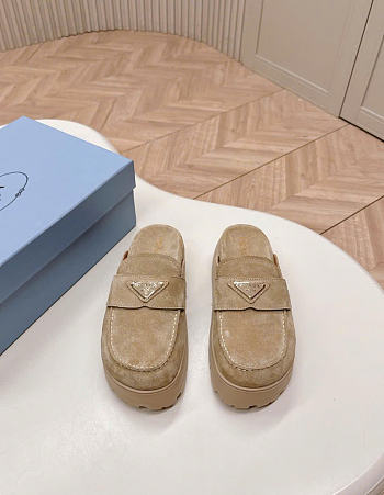 Kitlife Prada Beige Suede Flatform Mules