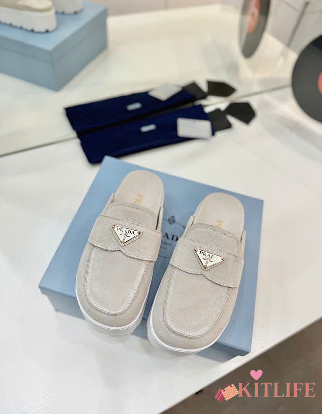 Kitlife Prada Gray Suede Flatform Mules - 1