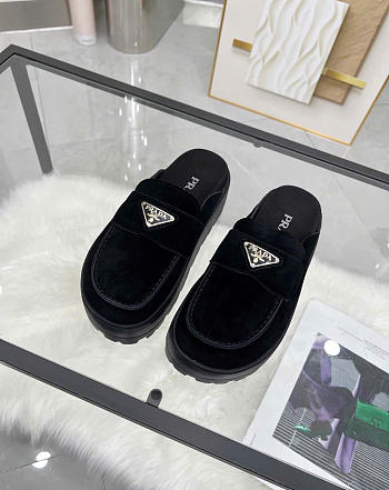 Kitlife Prada Black Suede Flatform Mules