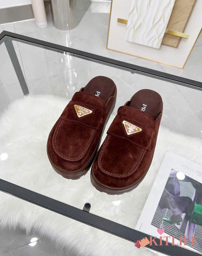 Kitlife Prada Dark Brown Suede Flatform Mules  - 1