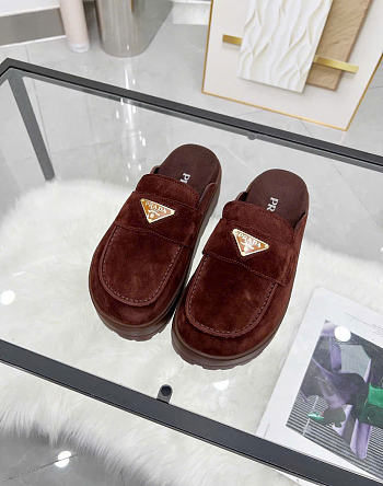 Kitlife Prada Dark Brown Suede Flatform Mules 