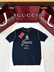 Kitlife Gucci Knit Silk Linen T-shirt With Intarsia In Dark Blue  - 1