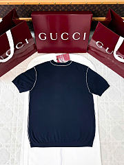 Kitlife Gucci Knit Silk Linen T-shirt With Intarsia In Dark Blue  - 6