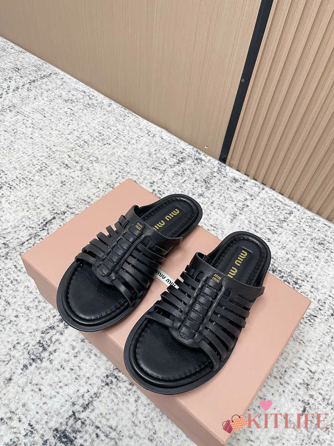 Kitlife Miu Miu Black Nappa Leather Slides  - 1