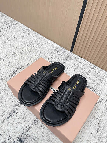 Kitlife Miu Miu Black Nappa Leather Slides 
