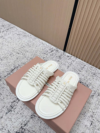 Kitlife Miu Miu White Nappa Leather Slides