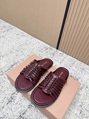 Kitlife Miu Miu Burgundy Nappa Leather Slides