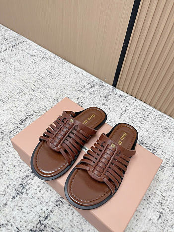 Kitlife Miu Miu Brown Nappa Leather Slides