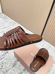 Kitlife Miu Miu Brown Nappa Leather Slides - 2