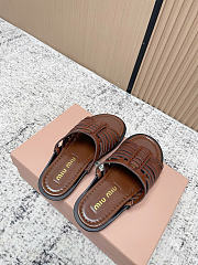 Kitlife Miu Miu Brown Nappa Leather Slides - 6