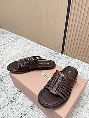 Kitlife Miu Miu Dark Brown Nappa Leather Slides - 4
