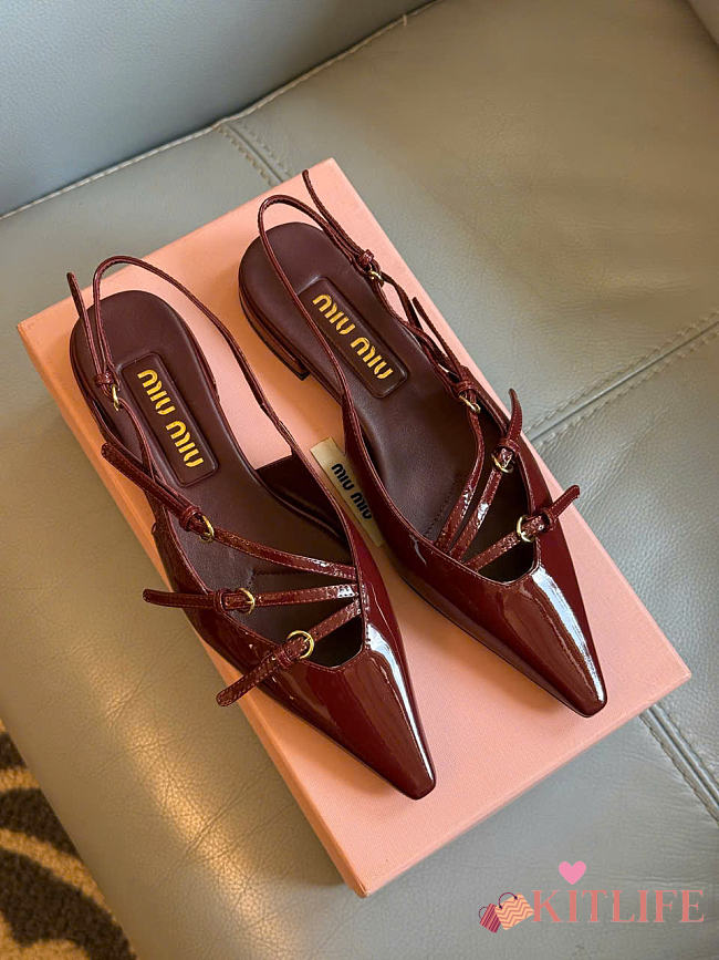 Kitlife Miu Miu Patent Leather Slingbacks Burgundy - 1