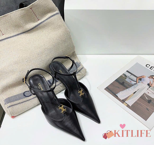 Kitlife Celine Kitten T-Bar Strap Pump in Black Lambskin Leather 5mm - 1