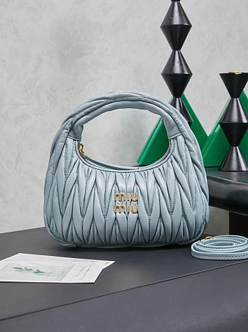 Kitlife Miu Miu Wander Hobo Bag Light Blue 5BC125 20x6x17cm 