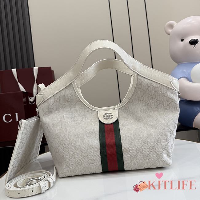 Kitlife Gucci Giglio Small Tote Bag Ivory GG Canvas ‎860845 25x20x15cm  - 1