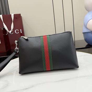Kitlife Gucci Web Trademark Medium Pouch Black Soft Leather 867275 26.5x15.5x10.5cm