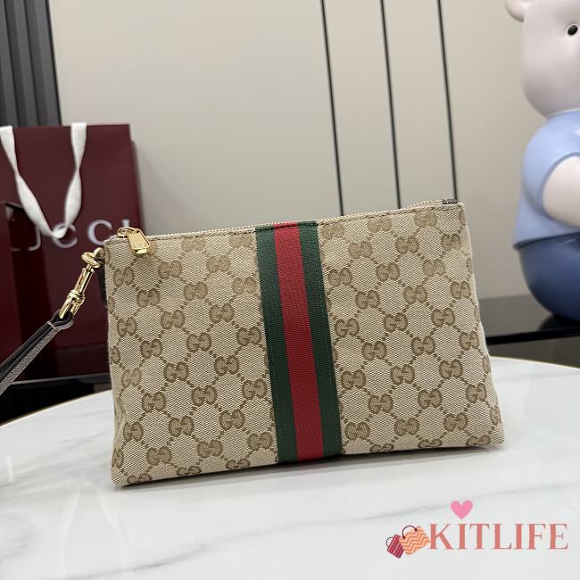 Kitlife Gucci Medium GG Pouch Sand & Dark Brown GG Canvas 867337 26.5x15.5x10.5cm  - 1