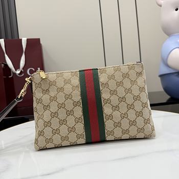 Kitlife Gucci Medium GG Pouch Sand & Dark Brown GG Canvas 867337 26.5x15.5x10.5cm 