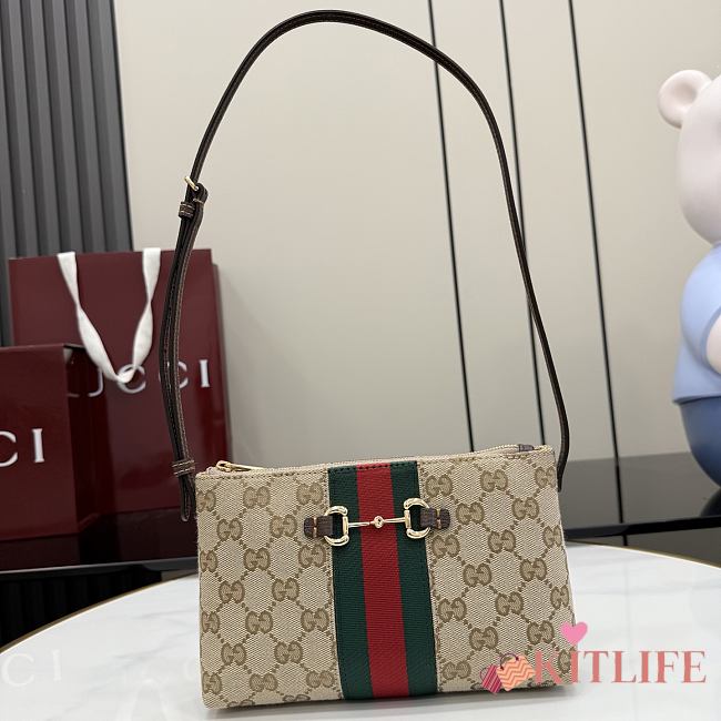 Kitlife Gucci Horsebit Small Shoulder Bag Beige GG Canvas ‎867130 20x12.5x4.5cm - 1