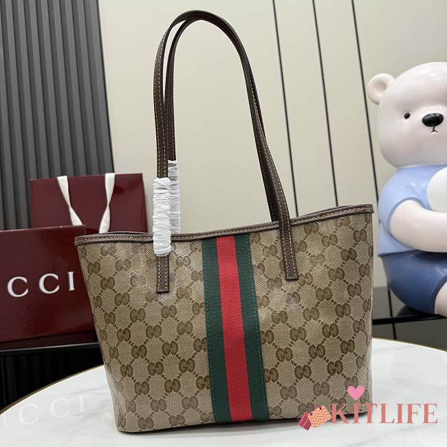 Kitlife Gucci Tribeca Small Tote Bag Sand & Dark brown GG Canvas 875236 25x19x11.5cm  - 1