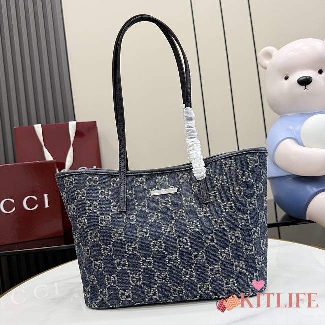 Kitlife Gucci Tribeca Small Tote Bag Dark Blue GG Denim 875236 25x19x11.5cm  - 1